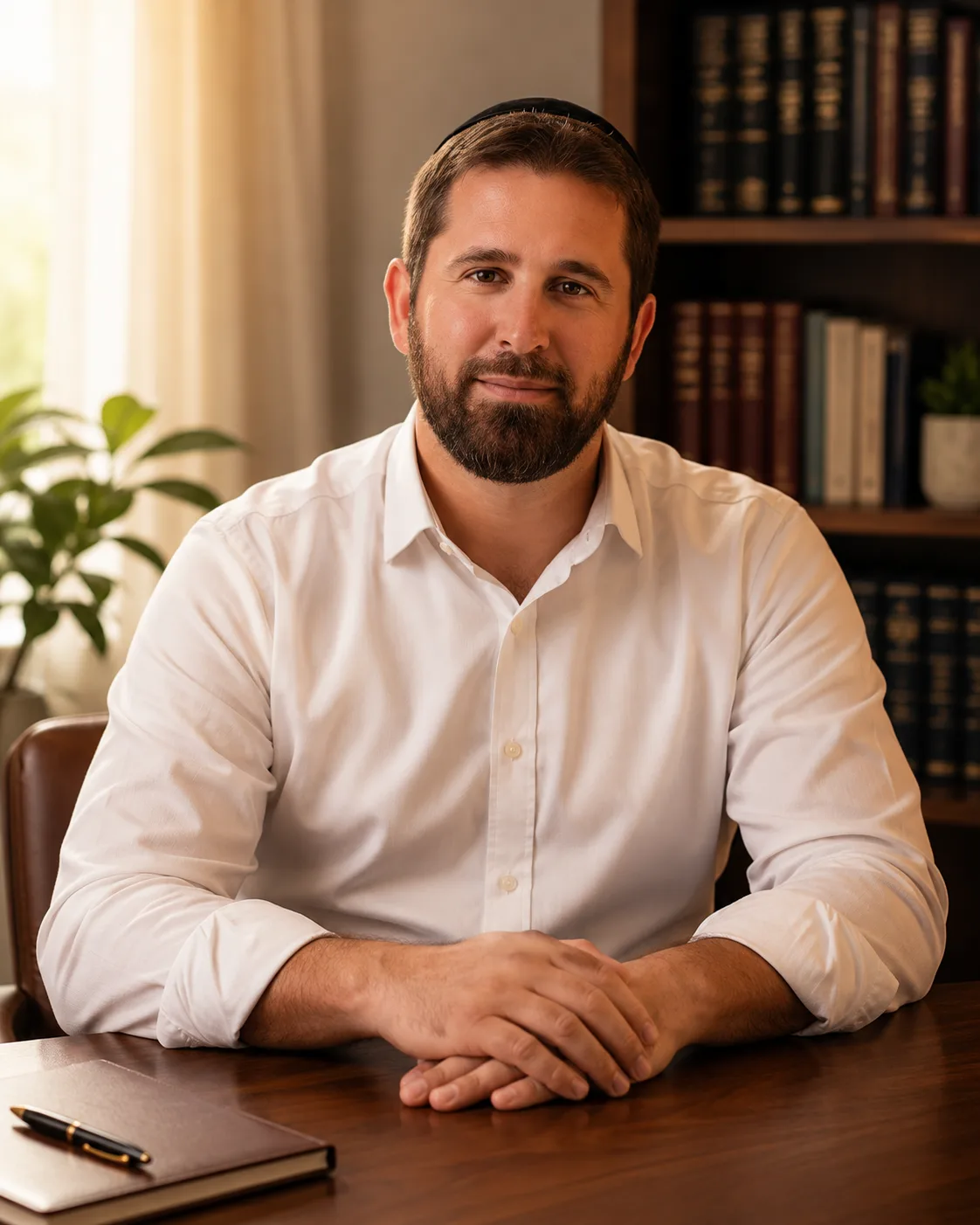 Eli Zians at his desk during a coaching session